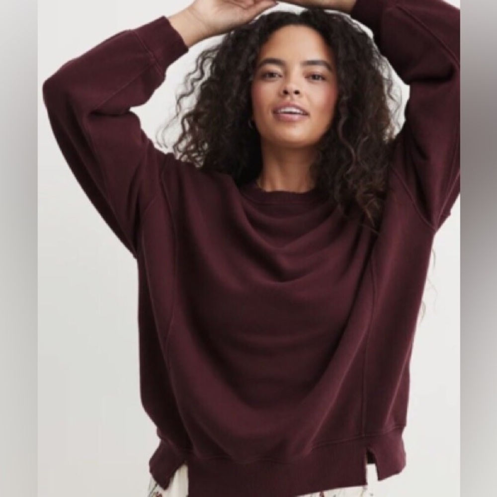 aerie Oversized Maroon/Brown Pullover Sweatshirt - Picture 2 of 6